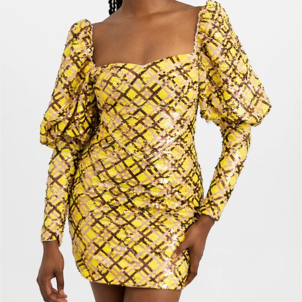 NEW ASOS LUXE Sequin Embellished Cocktail Formal Puff Sleeve Mini Dress Check 8